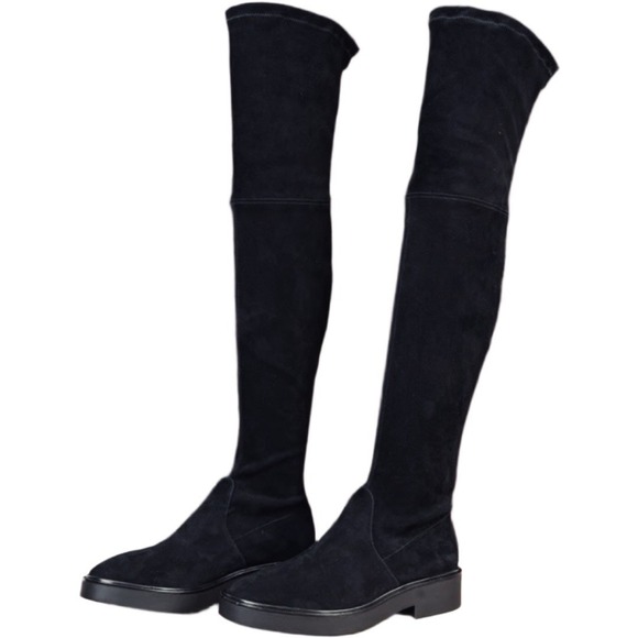Stuart Weitzman Shoes - Stuart Weitzman‎ Mara Boots Women's Size 9.5 B Black Suede Stretch Satin Lined